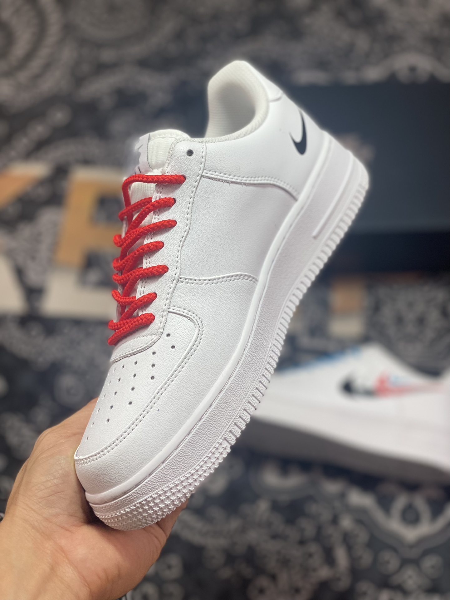 200 Nike Air Force 1’07 Low GS"Quadruple Swoosh White Navy Crimson"空军一号板鞋“皮革白蓝红四钩子”FJ4226-100