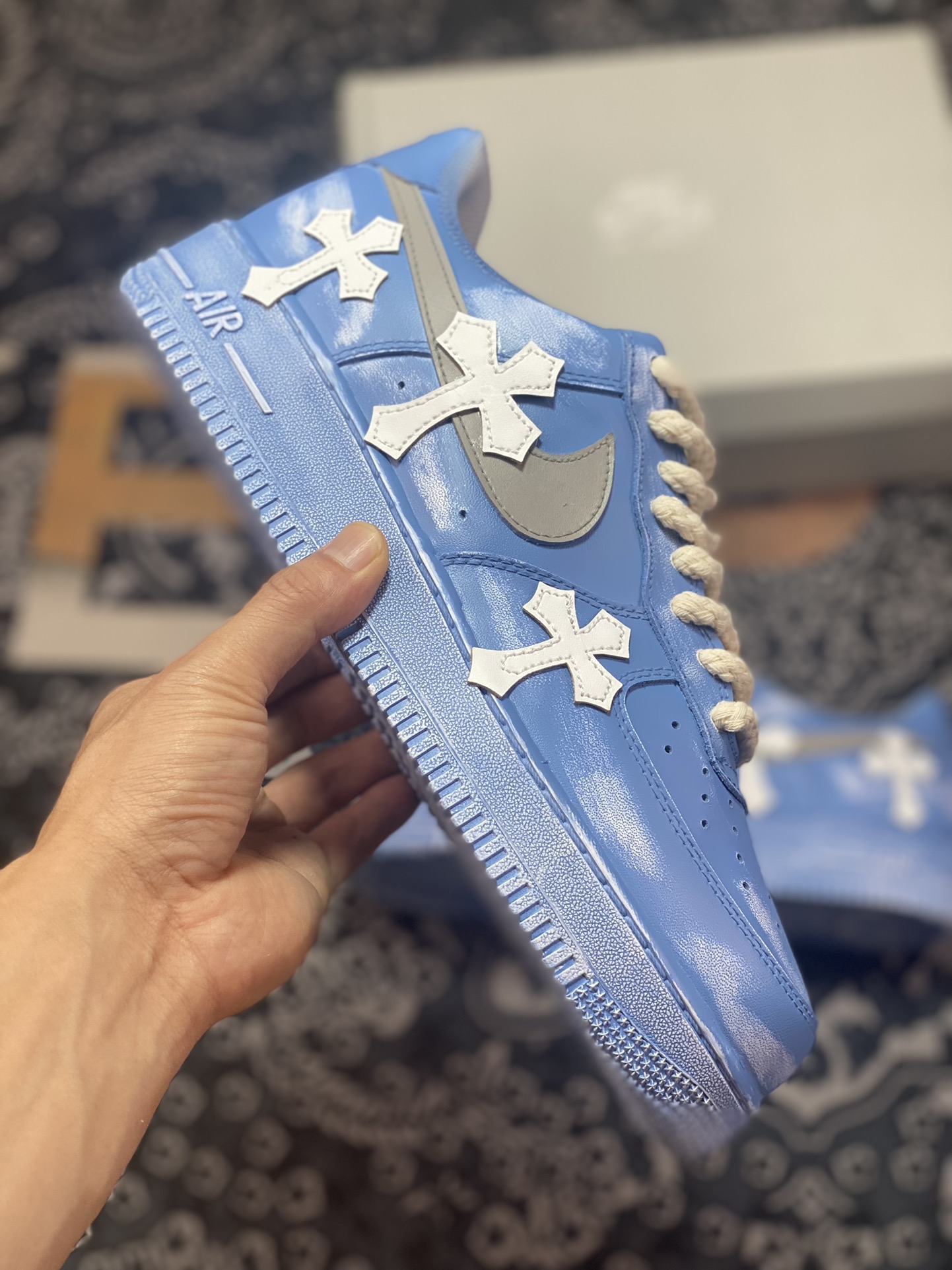 Nike Air Force 1'07 Low ”Tannin Blue/White Chrome Hearts” Air Force One sneakers ”dip-dyed blue and white old splashed ink Chrome Hearts” 315122-111