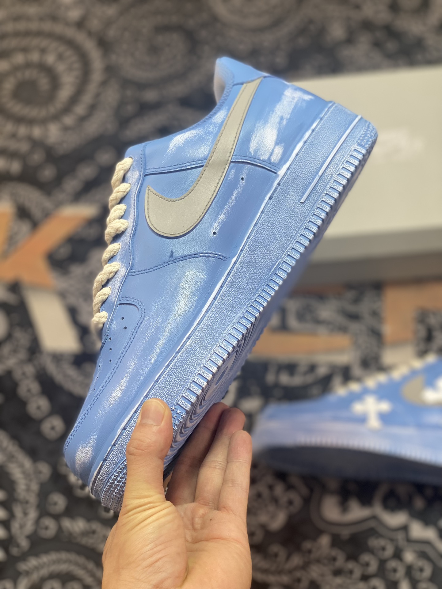 Nike Air Force 1'07 Low ”Tannin Blue/White Chrome Hearts” Air Force One sneakers ”dip-dyed blue and white old splashed ink Chrome Hearts” 315122-111