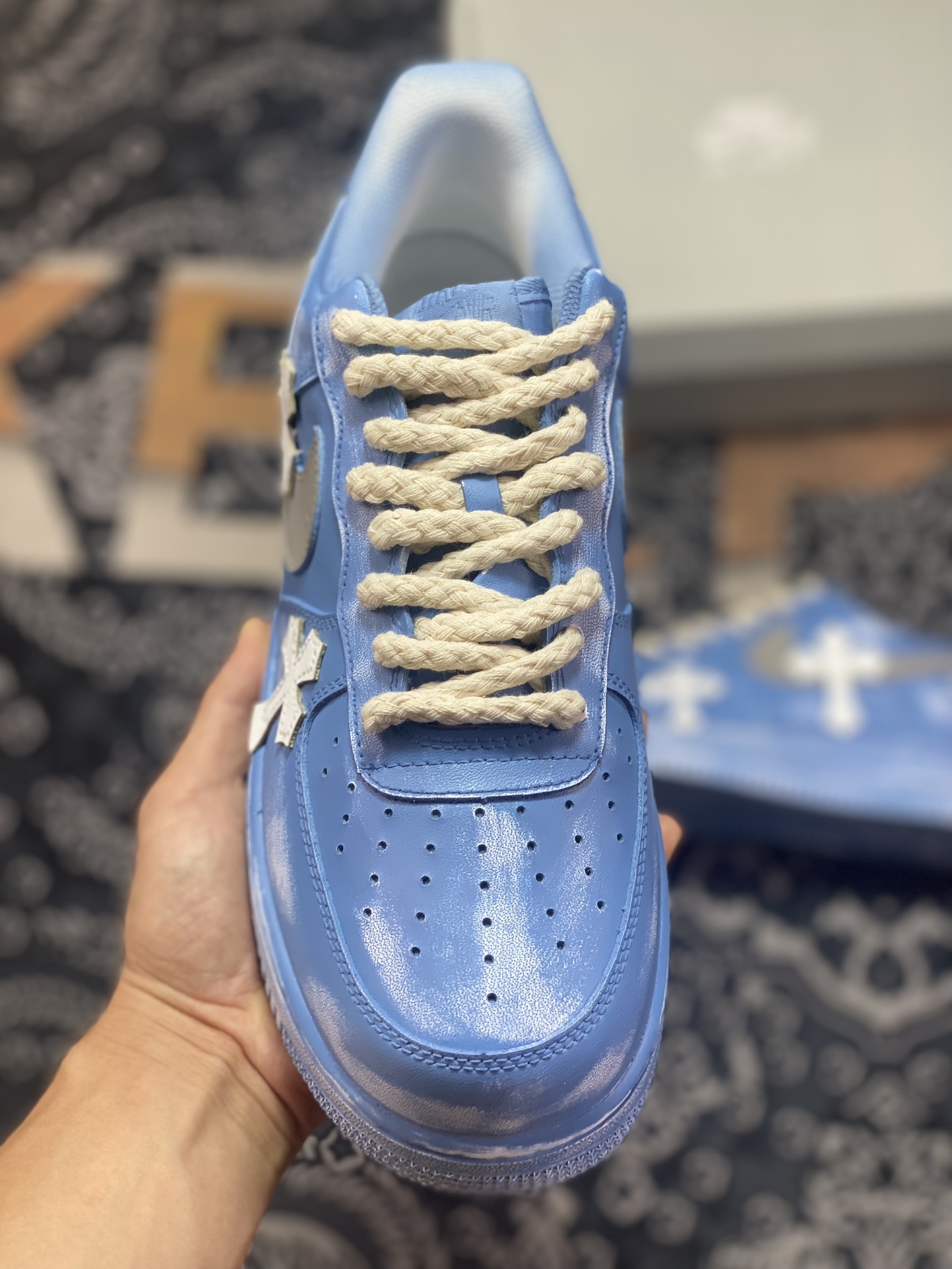 Nike Air Force 1'07 Low ”Tannin Blue/White Chrome Hearts” Air Force One sneakers ”dip-dyed blue and white old splashed ink Chrome Hearts” 315122-111