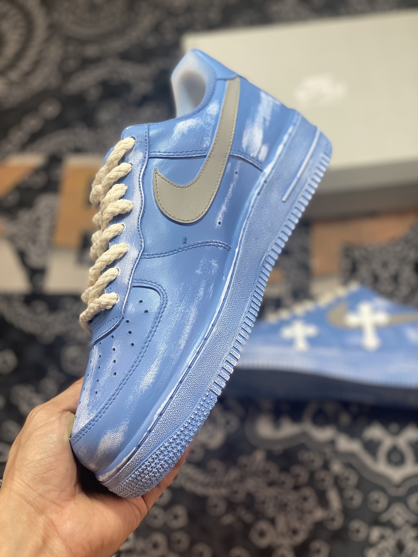 Nike Air Force 1'07 Low ”Tannin Blue/White Chrome Hearts” Air Force One sneakers ”dip-dyed blue and white old splashed ink Chrome Hearts” 315122-111