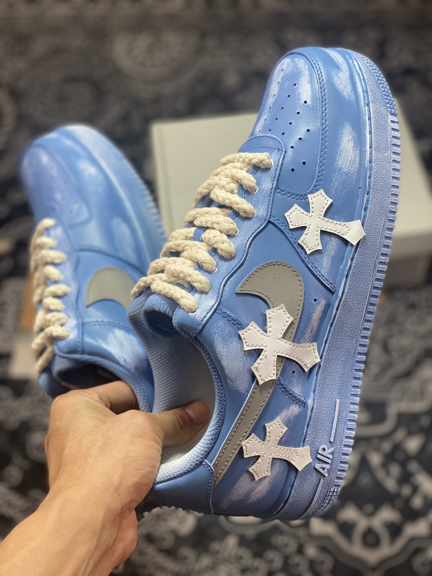 Nike Air Force 1'07 Low ”Tannin Blue/White Chrome Hearts” Air Force One sneakers ”dip-dyed blue and white old splashed ink Chrome Hearts” 315122-111