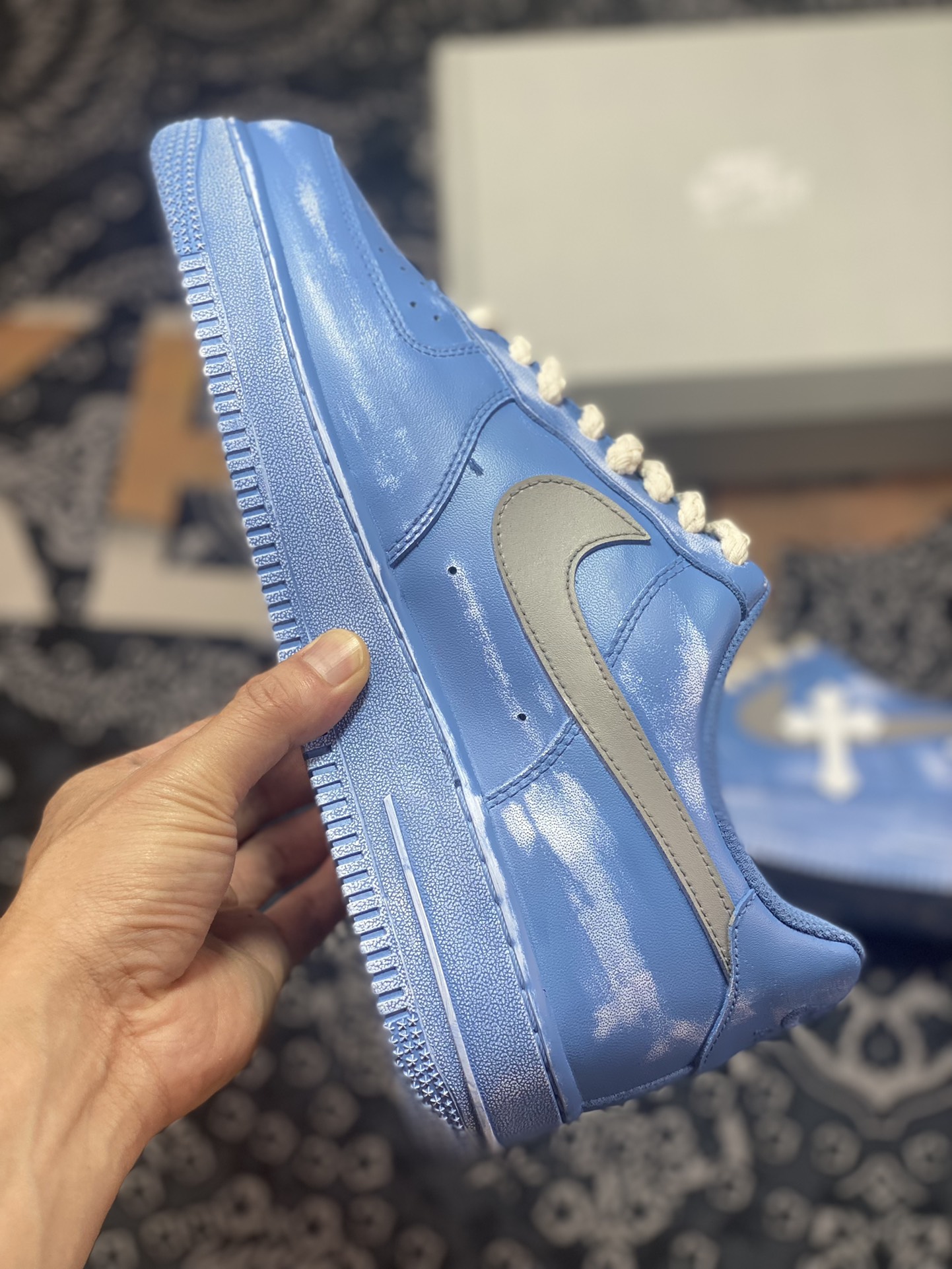 Nike Air Force 1'07 Low ”Tannin Blue/White Chrome Hearts” Air Force One sneakers ”dip-dyed blue and white old splashed ink Chrome Hearts” 315122-111