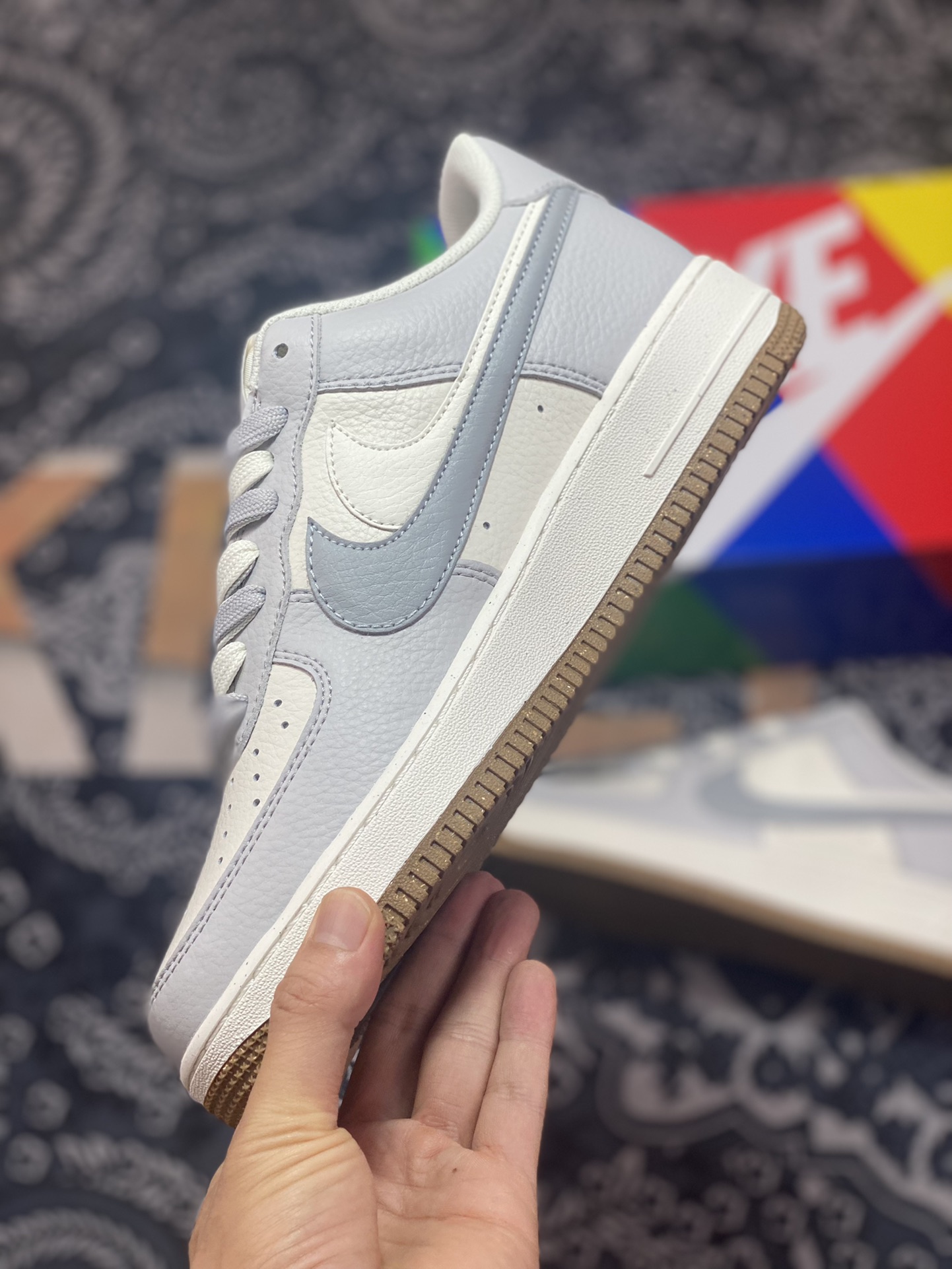 Nike Air Force 1'07 Low”85 Double Swoosh/Beige/Wolf Grey” Air Force One sneakers ”leather light gray beige Wolf double hook” CC2569-088