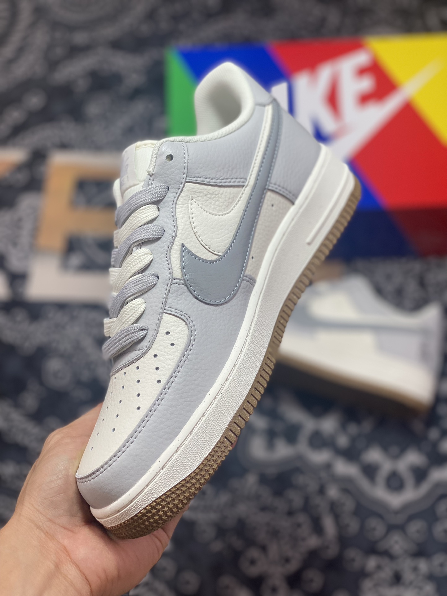 Nike Air Force 1'07 Low”85 Double Swoosh/Beige/Wolf Grey” Air Force One sneakers ”leather light gray beige Wolf double hook” CC2569-088