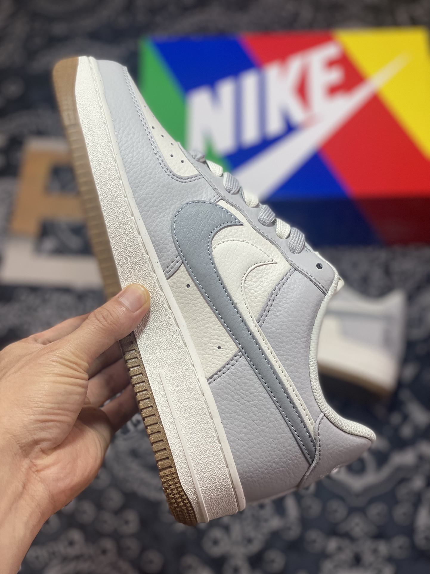 Nike Air Force 1'07 Low”85 Double Swoosh/Beige/Wolf Grey” Air Force One sneakers ”leather light gray beige Wolf double hook” CC2569-088