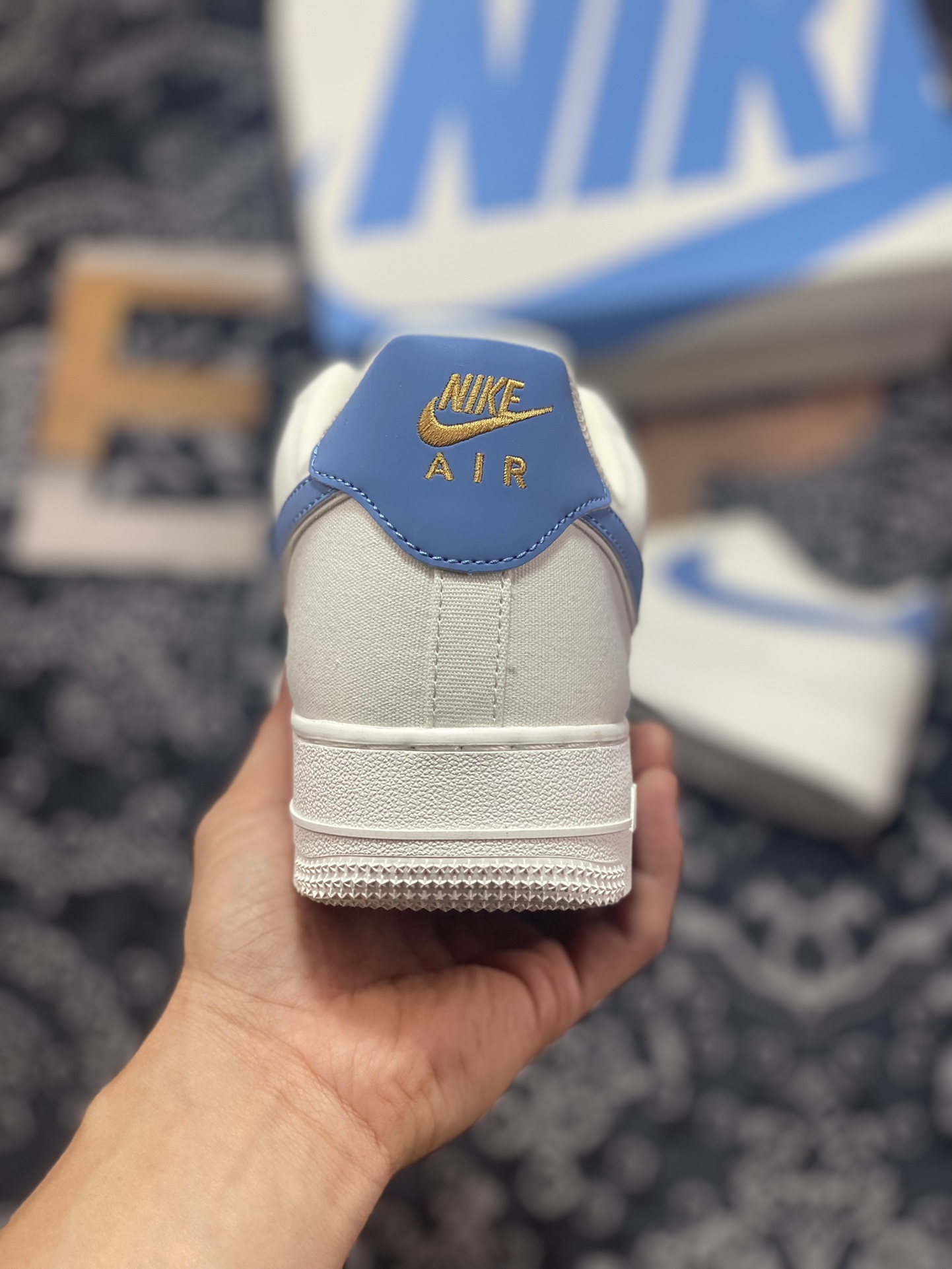 Original grade NIke Air Force 1 '07 m blue gold cloth Air Force 1 low-top casual sneakers MN5696-209