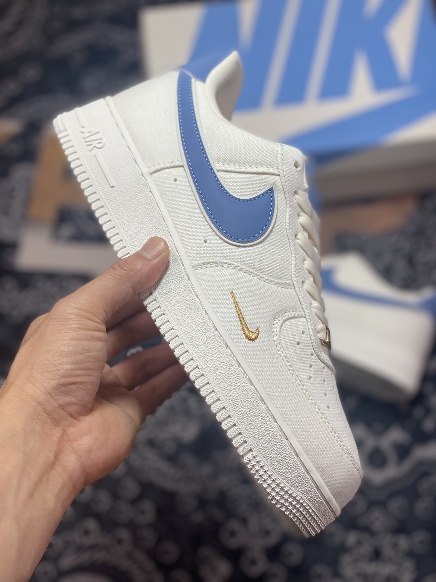 Original grade NIke Air Force 1 '07 m blue gold cloth Air Force 1 low-top casual sneakers MN5696-209