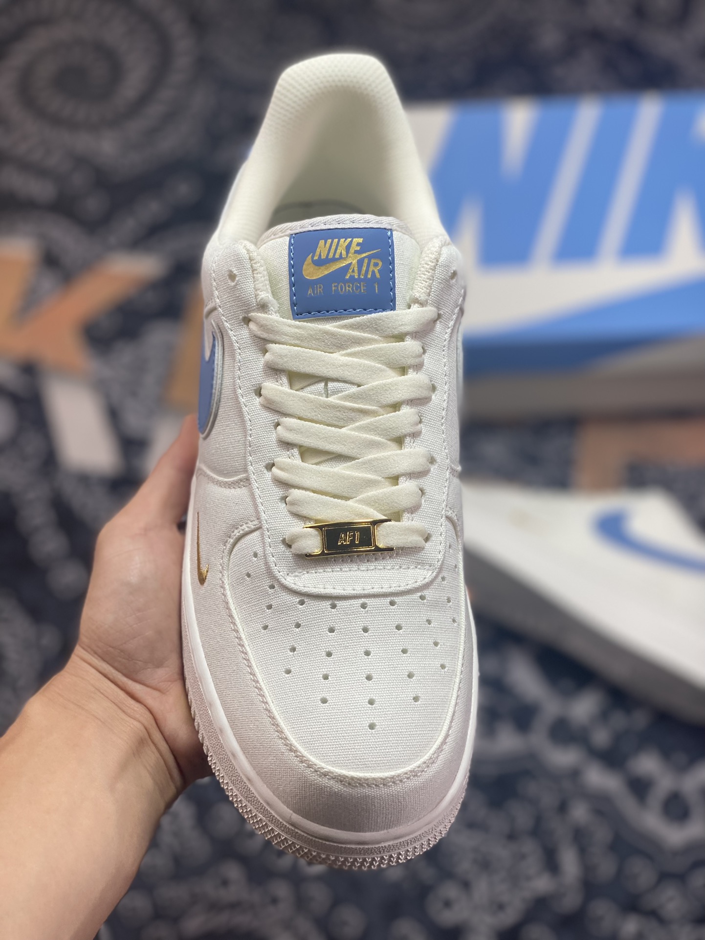 Original grade NIke Air Force 1 '07 m blue gold cloth Air Force 1 low-top casual sneakers MN5696-209