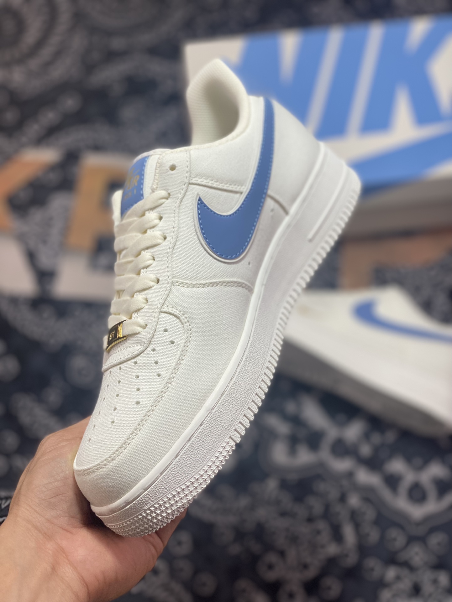 Original grade NIke Air Force 1 '07 m blue gold cloth Air Force 1 low-top casual sneakers MN5696-209