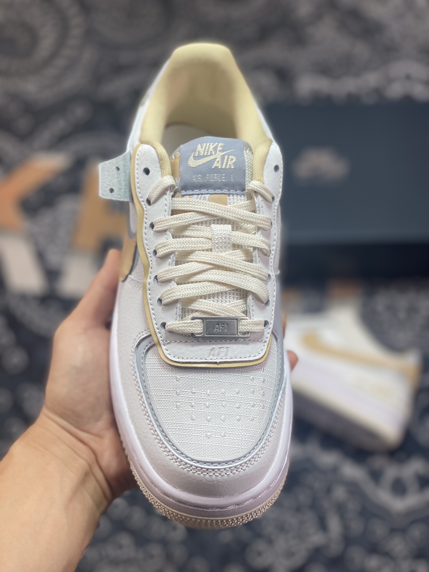 Nike WMNS Air Force 1 Shadow ”Sail Tan” Air Force One sneakers ”white gray milk tea yellow” DV7449-100