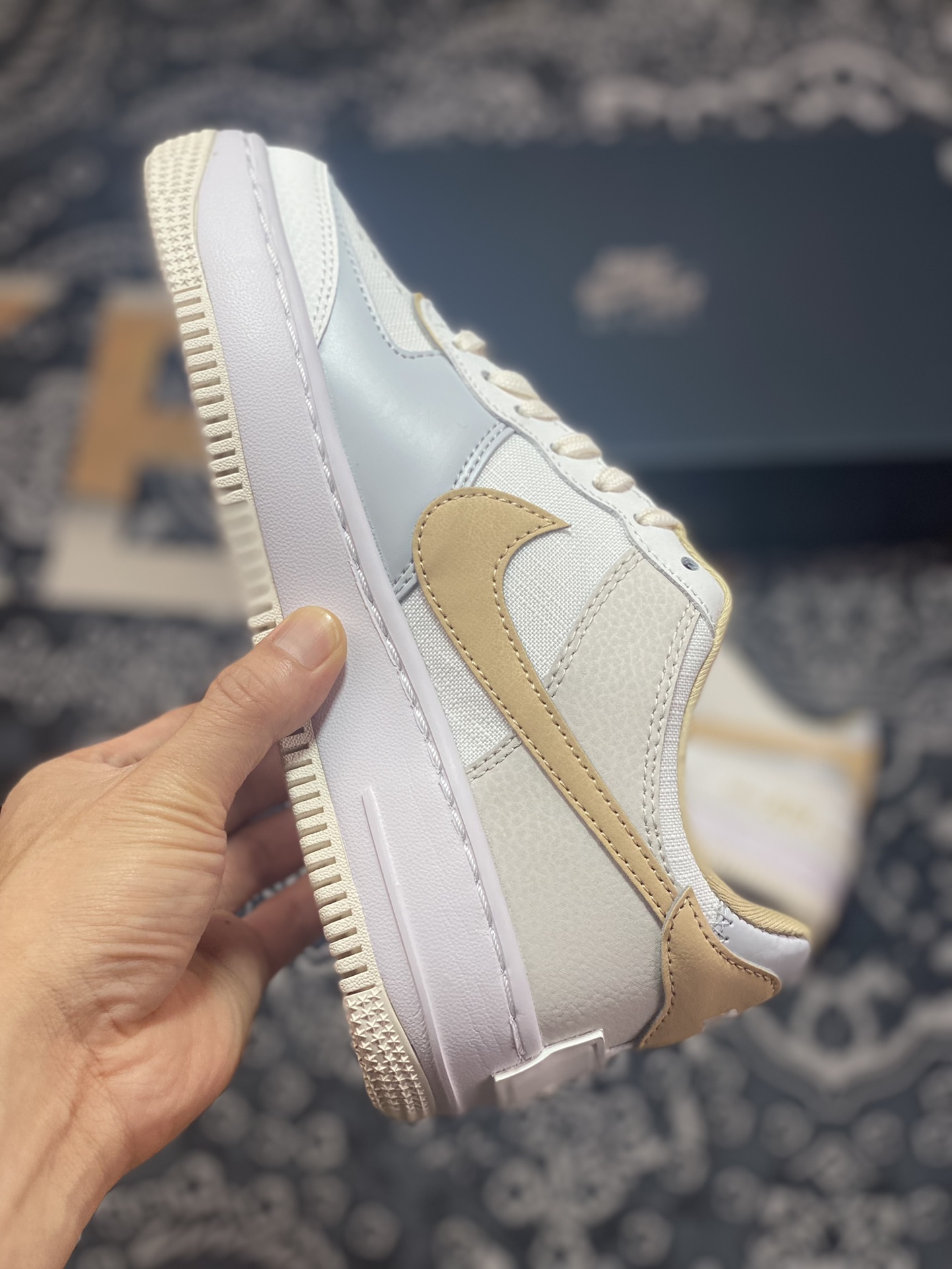 Nike WMNS Air Force 1 Shadow ”Sail Tan” Air Force One sneakers ”white gray milk tea yellow” DV7449-100