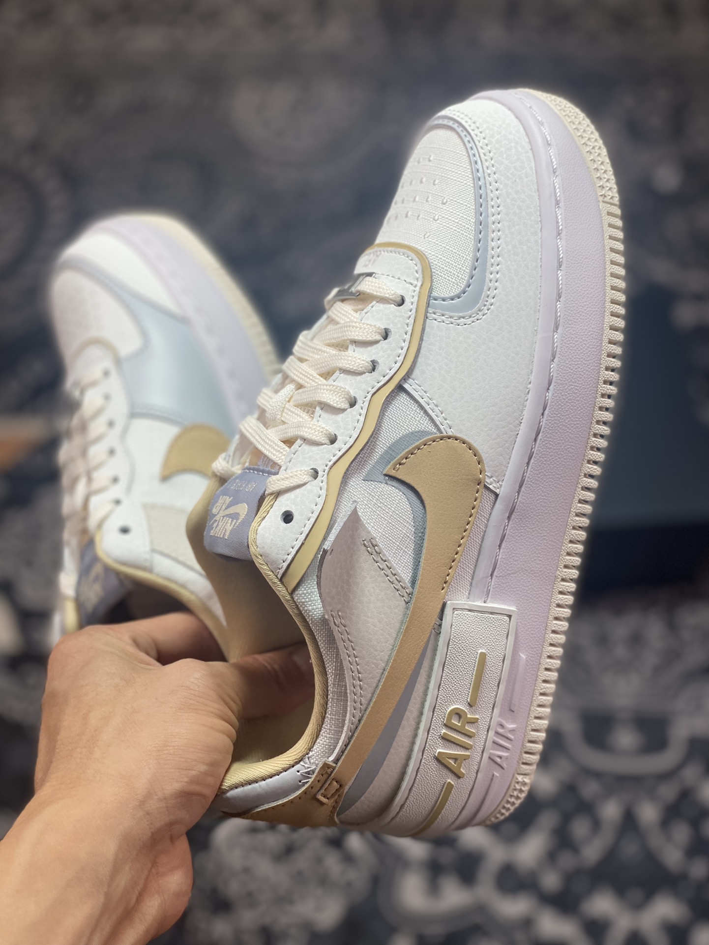 Nike WMNS Air Force 1 Shadow ”Sail Tan” Air Force One sneakers ”white gray milk tea yellow” DV7449-100