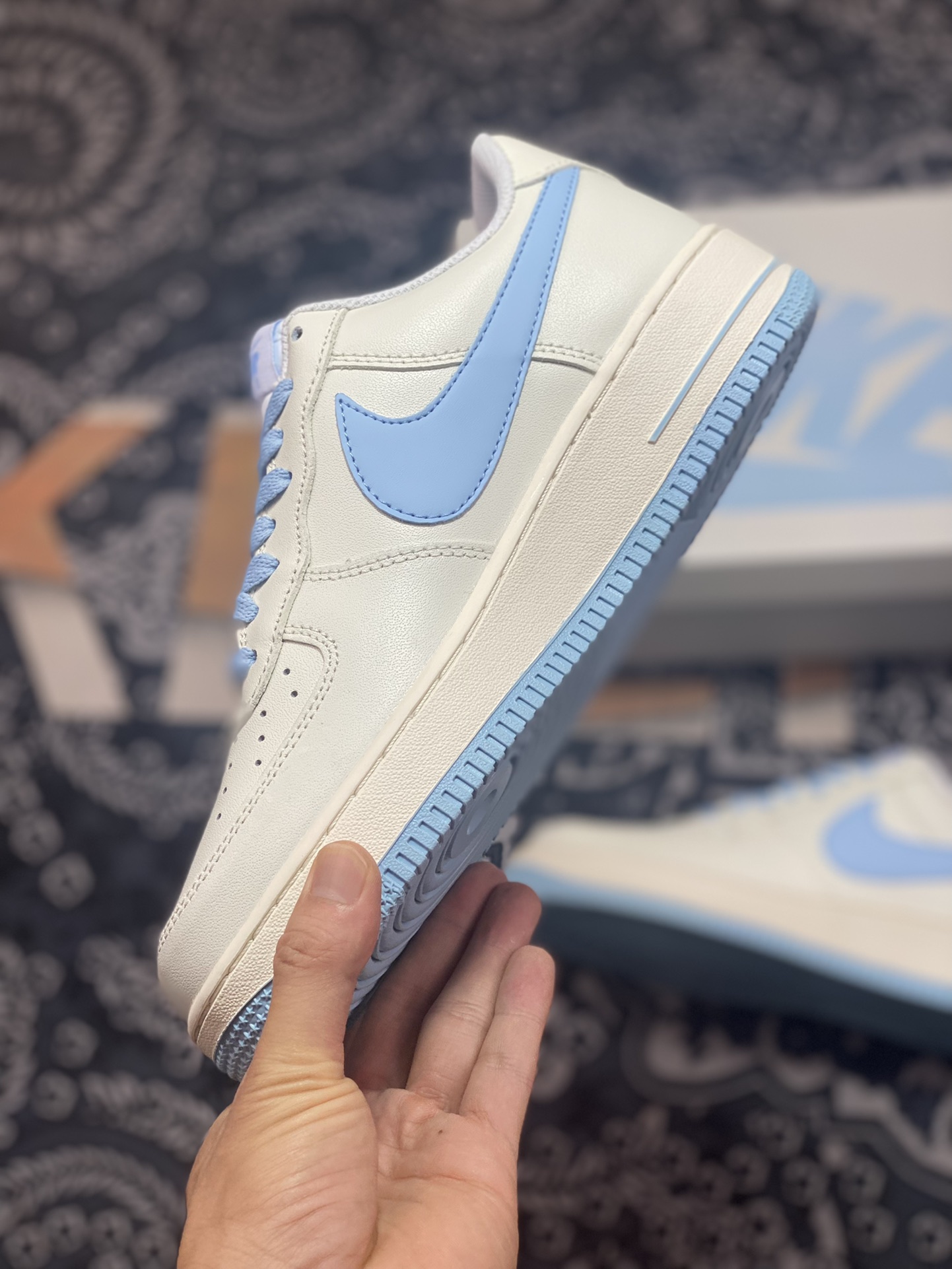 Original grade Air Force 1 '07 Low White Light Blue Swoosh SP0758-031