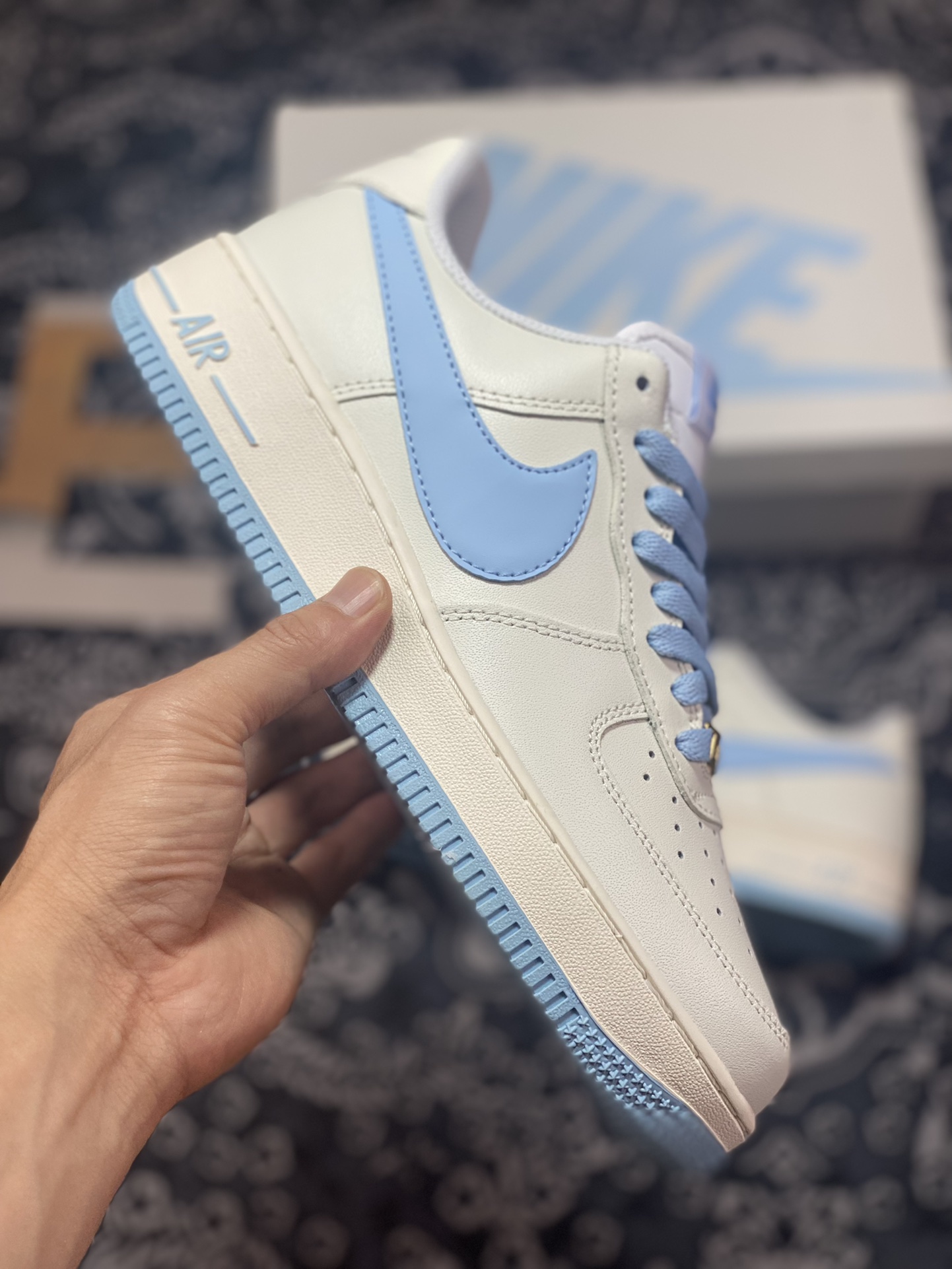 Original grade Air Force 1 '07 Low White Light Blue Swoosh SP0758-031