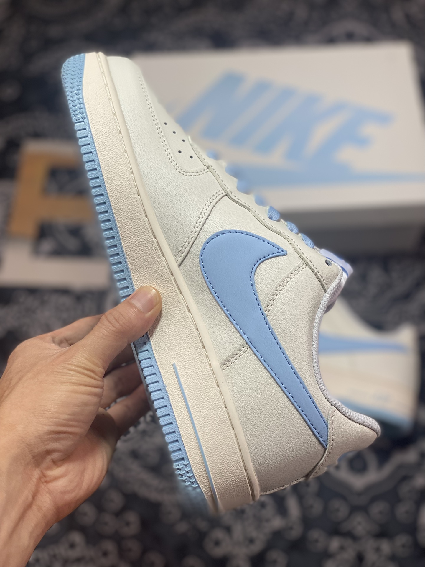 Original grade Air Force 1 '07 Low White Light Blue Swoosh SP0758-031