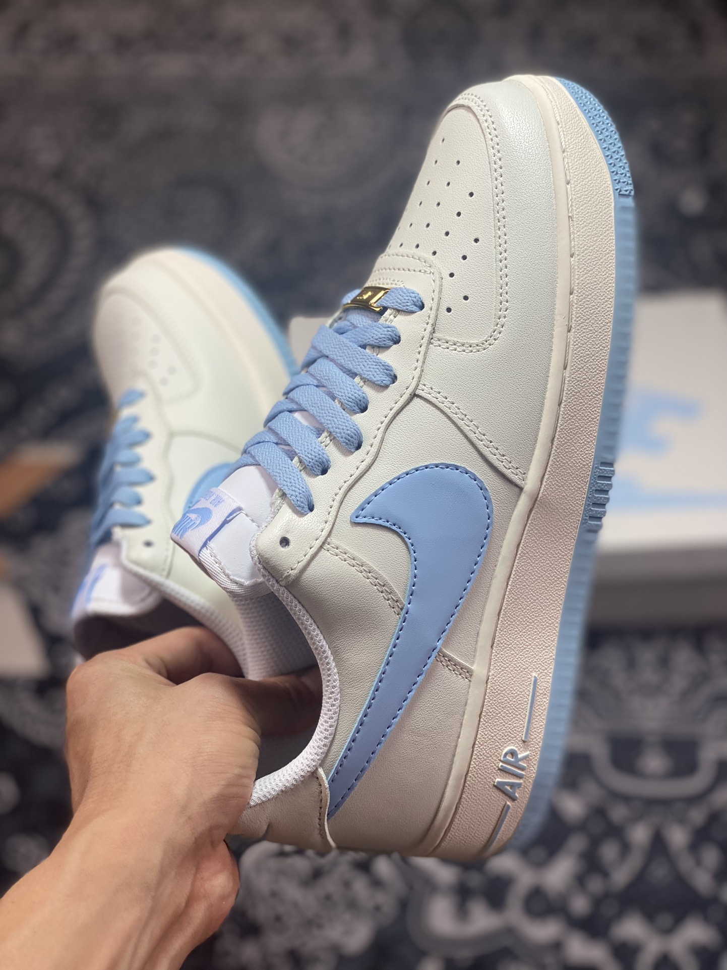 Original grade Air Force 1 '07 Low White Light Blue Swoosh SP0758-031