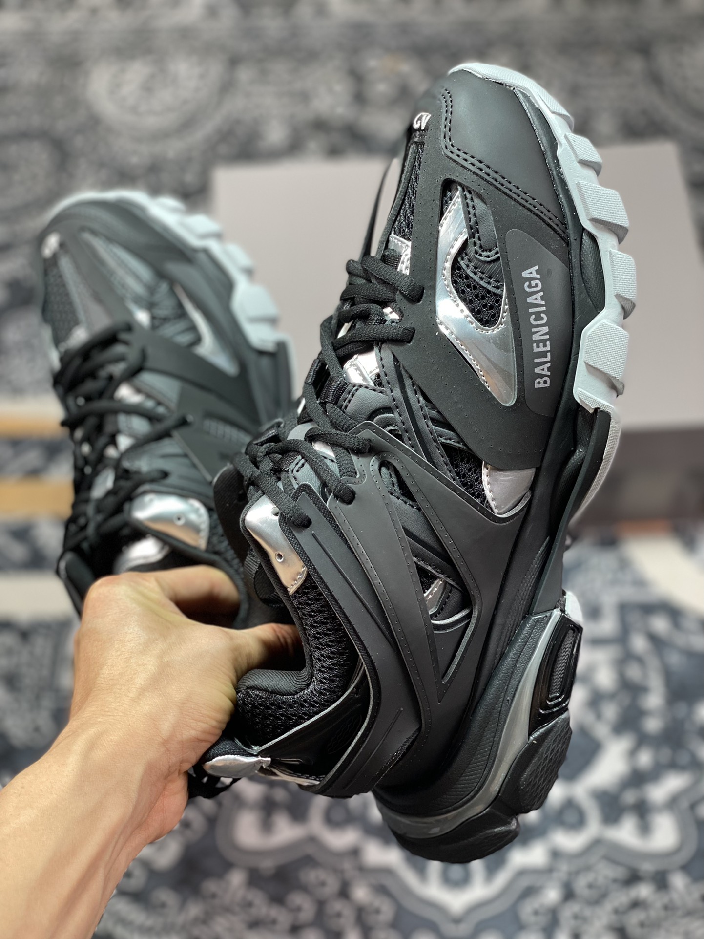 BALENCIAGA Track Traine3.0 generation series retro wild running jogging shoes ”black gray silver” 542023 W2FSC 1081