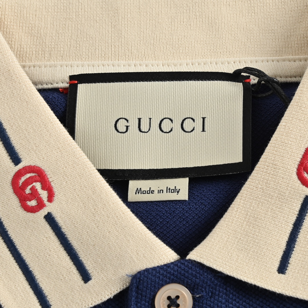 Gucci/古驰 领口双G刺绣拼色Polo短袖