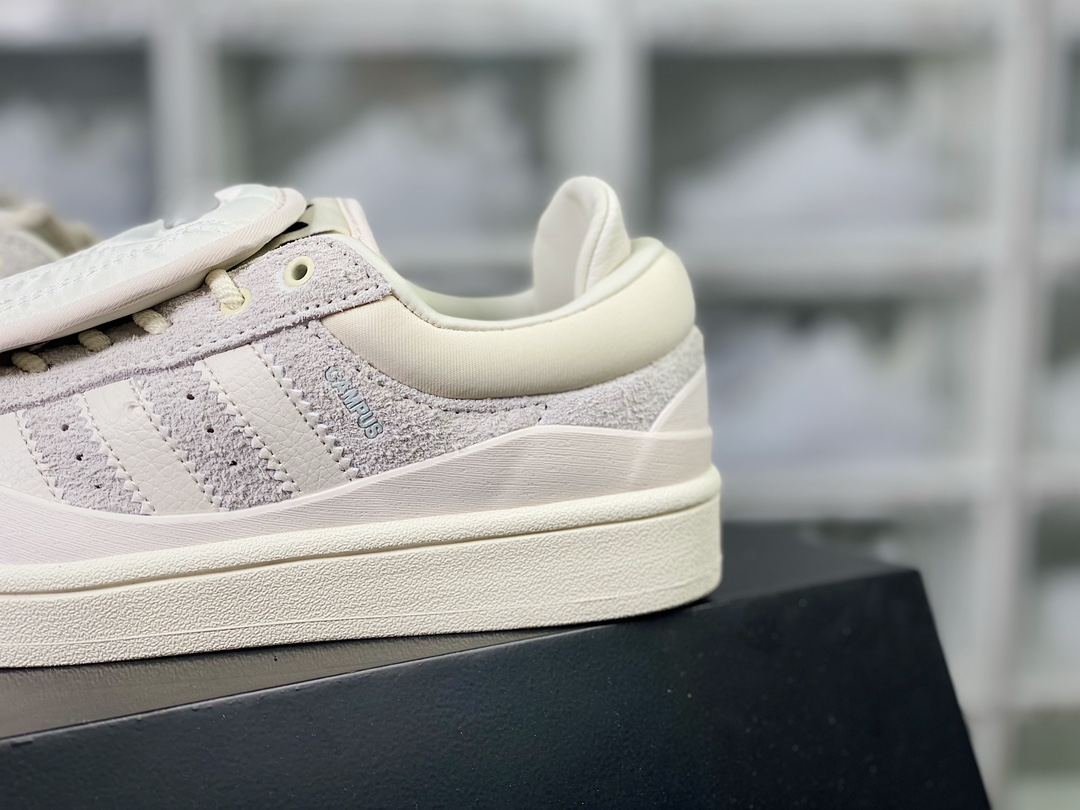 Bad Bunny x ¡¾Adidas¡¿ Campus Light ”Cloud White” College Wright series low-top sneakers ”Co-branded Cream White Bad Bunny” FZ5823