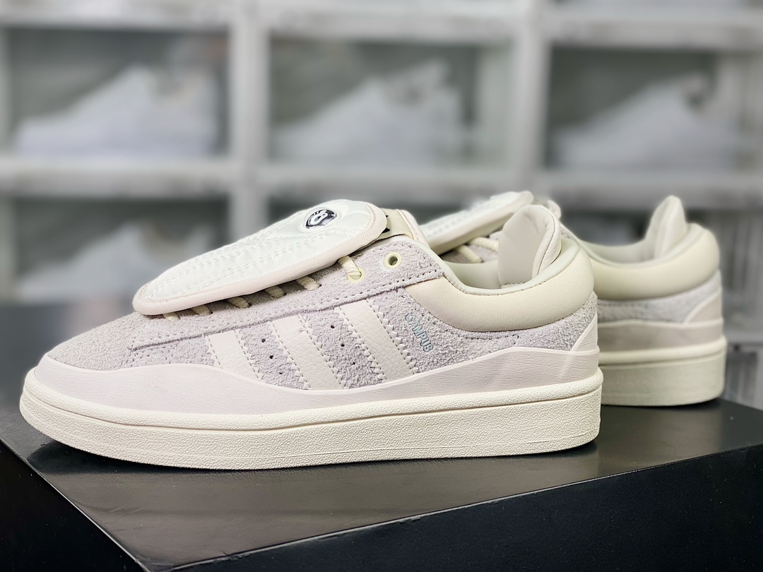 Bad Bunny x ¡¾Adidas¡¿ Campus Light ”Cloud White” College Wright series low-top sneakers ”Co-branded Cream White Bad Bunny” FZ5823