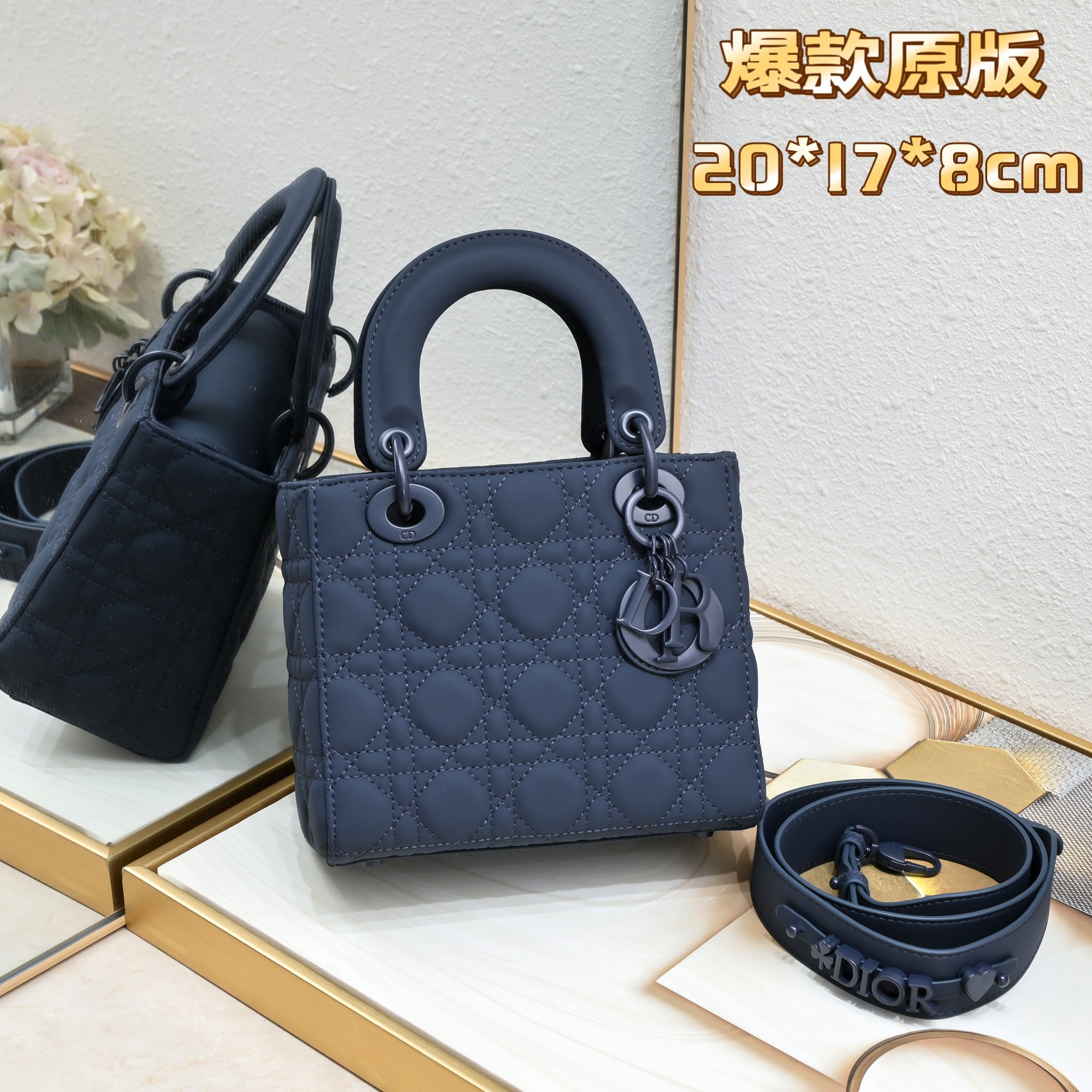 Dior Lady Handbags Crossbody & Shoulder Bags Black Blue Calfskin Frosted Matte Sheepskin Chains