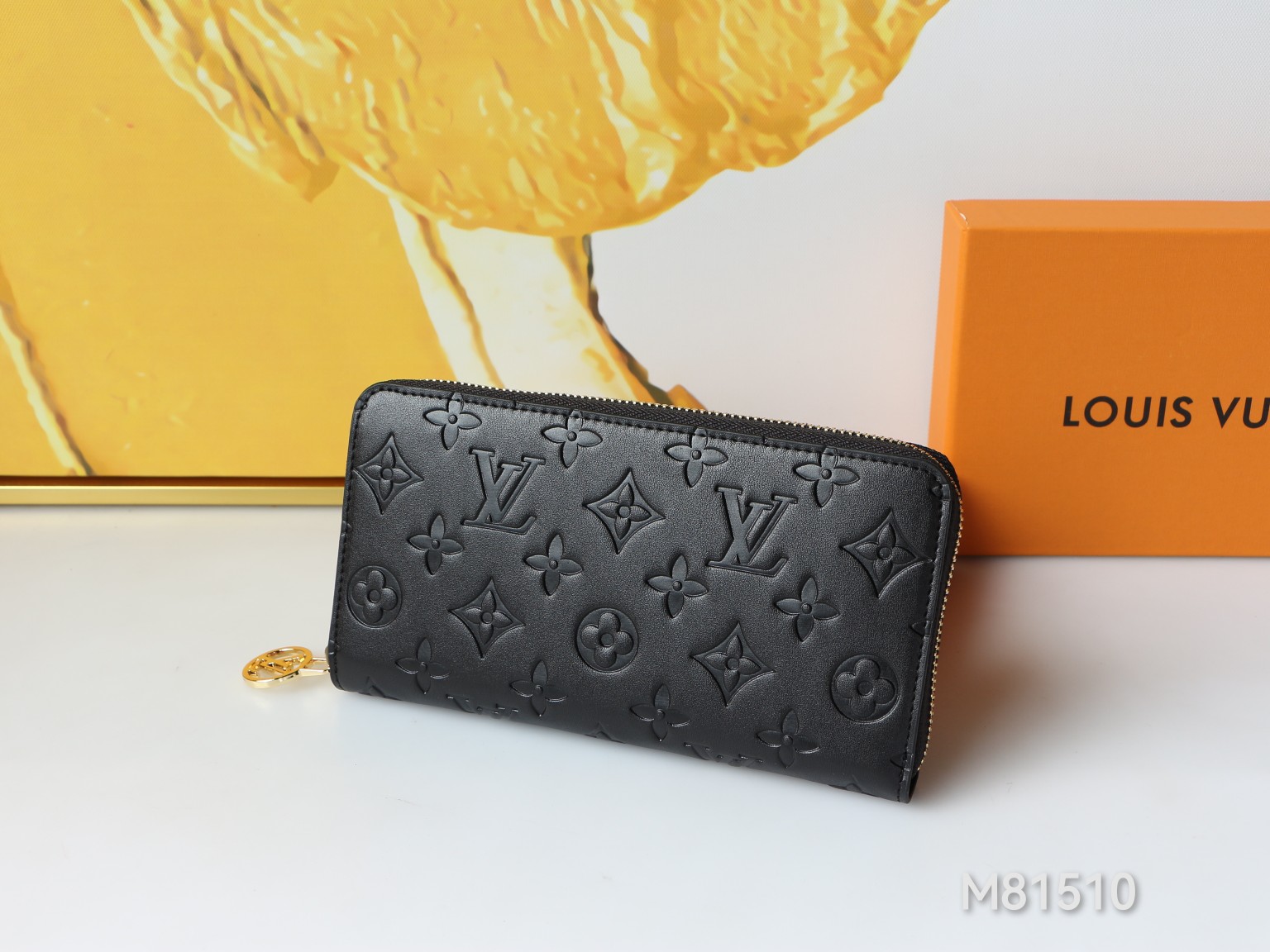 Stylish leather long wallet front view