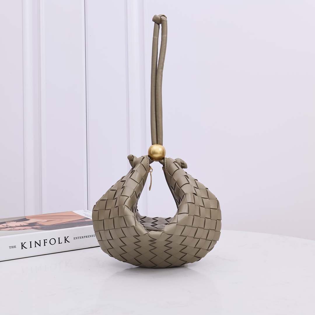 Woven Sheepskin Gold Bead Adjustable Shoulder and Hand Carry Small Handbag