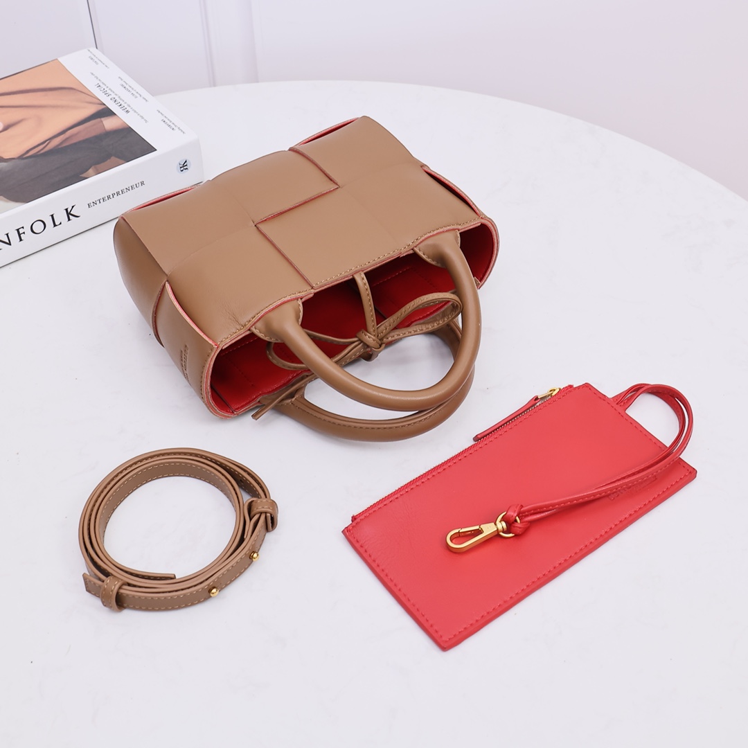 Mini Tote Three-Compartment Handbag with Shoulder Strap Crossbody