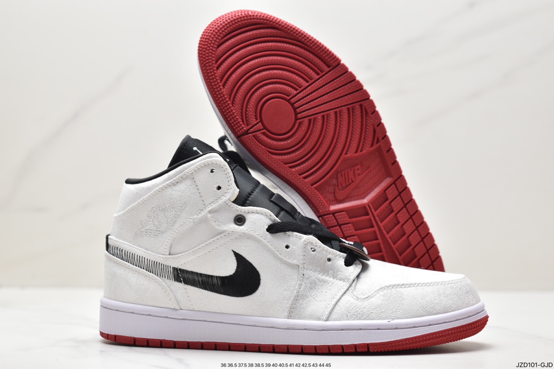 联名, 篮球鞋, Jordan, CU2804-100, CLOT x Jordan Air Jordan 1Mid“Fearless”, CLOT, Air Jordan 1 Mid, Air Jordan 1, Air Jordan - 乔丹 CLOT x Jordan Air Jordan 1Mid“Fearless” 陈冠希联名 白丝绸 防滑耐磨 减震 复古篮球鞋 男女同款 白丝结 CU2804-100