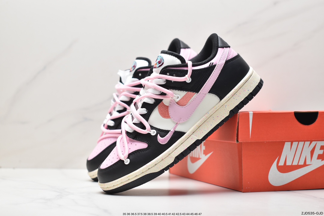 240 耐克 Nike SB Dunk Low 解构抽绳绑带低帮滑板鞋 “黑白粉” FD4623-131