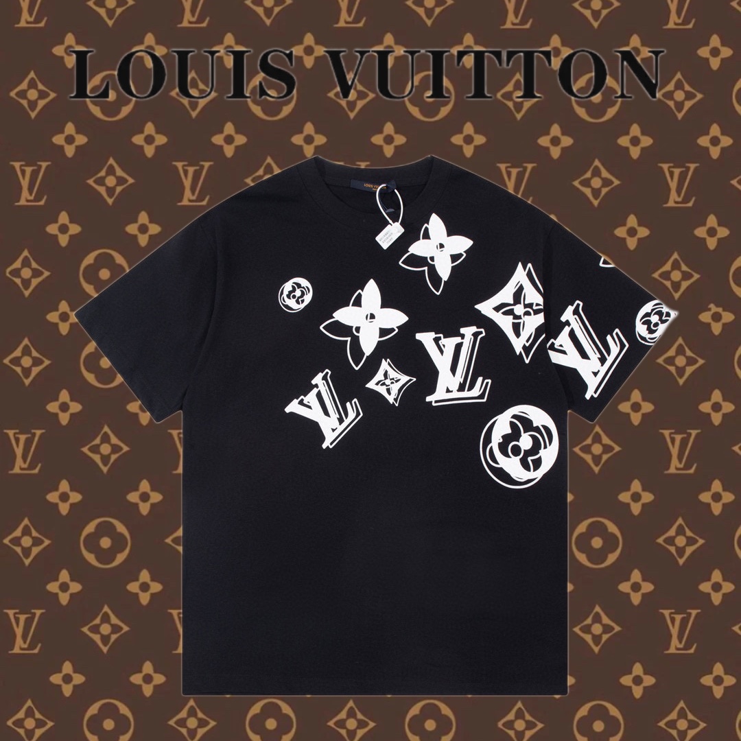 Louis Vuitton Abbigliamento T-Shirt Nero Stampa Unisex Collezione Primavera/Estate Fashion Maniche corte