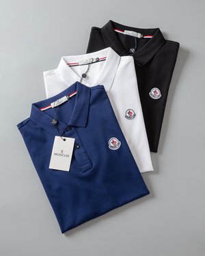 Moncler Clothing Polo T-Shirt Cotton Mercerized Short Sleeve