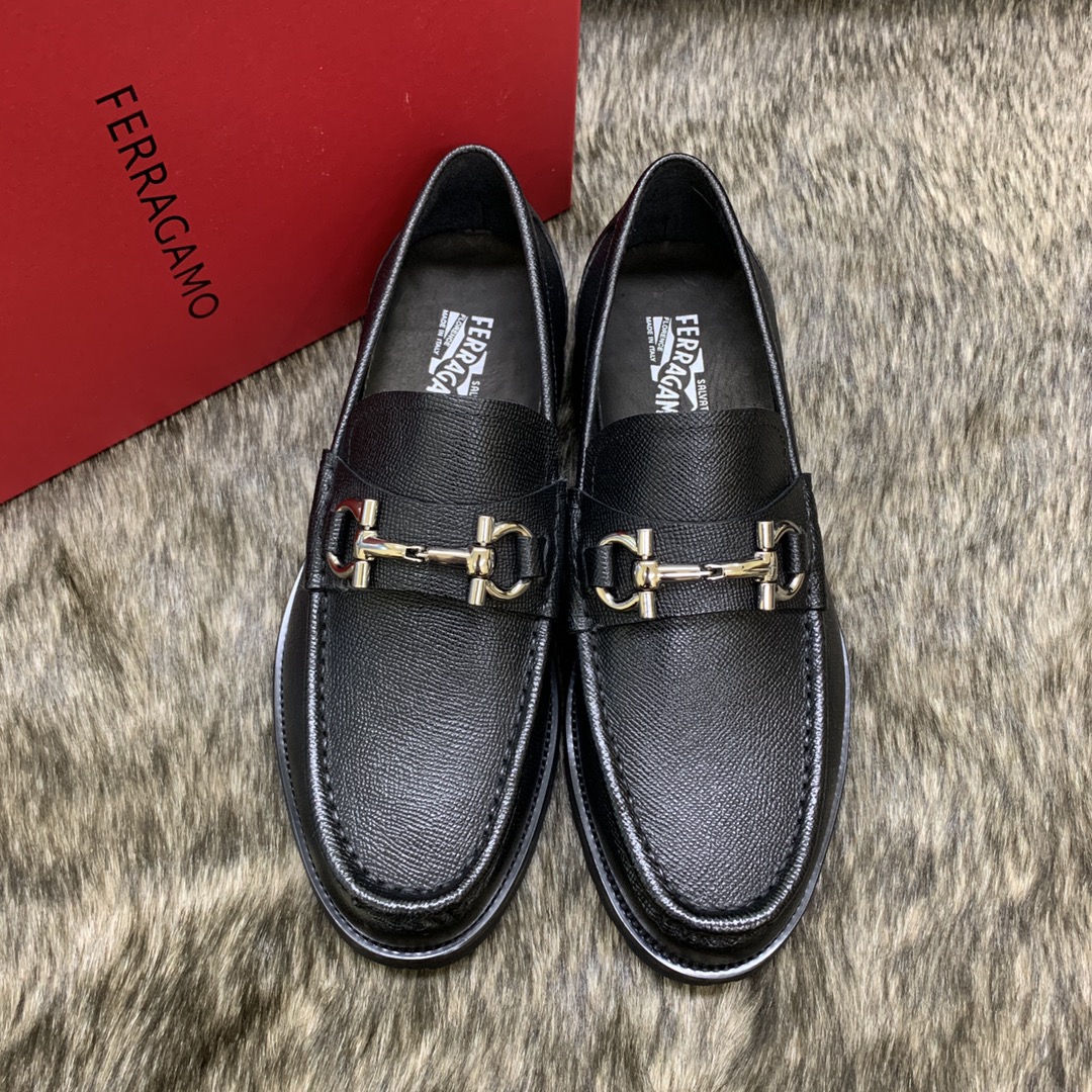 Ferragamo Men's Black Leather Loafers with Silver Buckle Detail - Size 39-44 1 Ferragamo Men's Black Leather Loafers with Silver Buckle Detail - Size 39-44