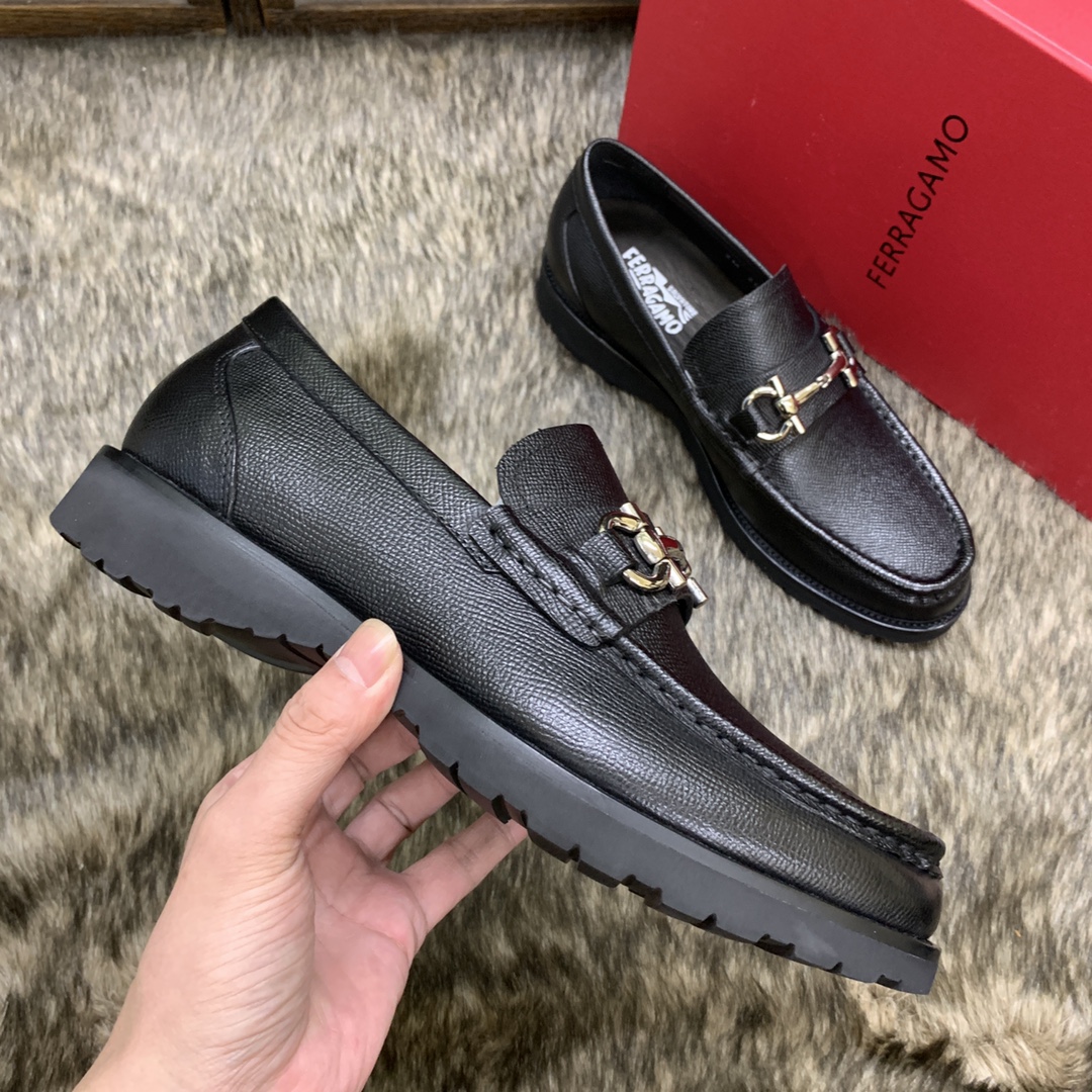 Ferragamo Men's Black Leather Loafers with Silver Buckle Detail - Size 39-44 6 i1686408664 5484 4