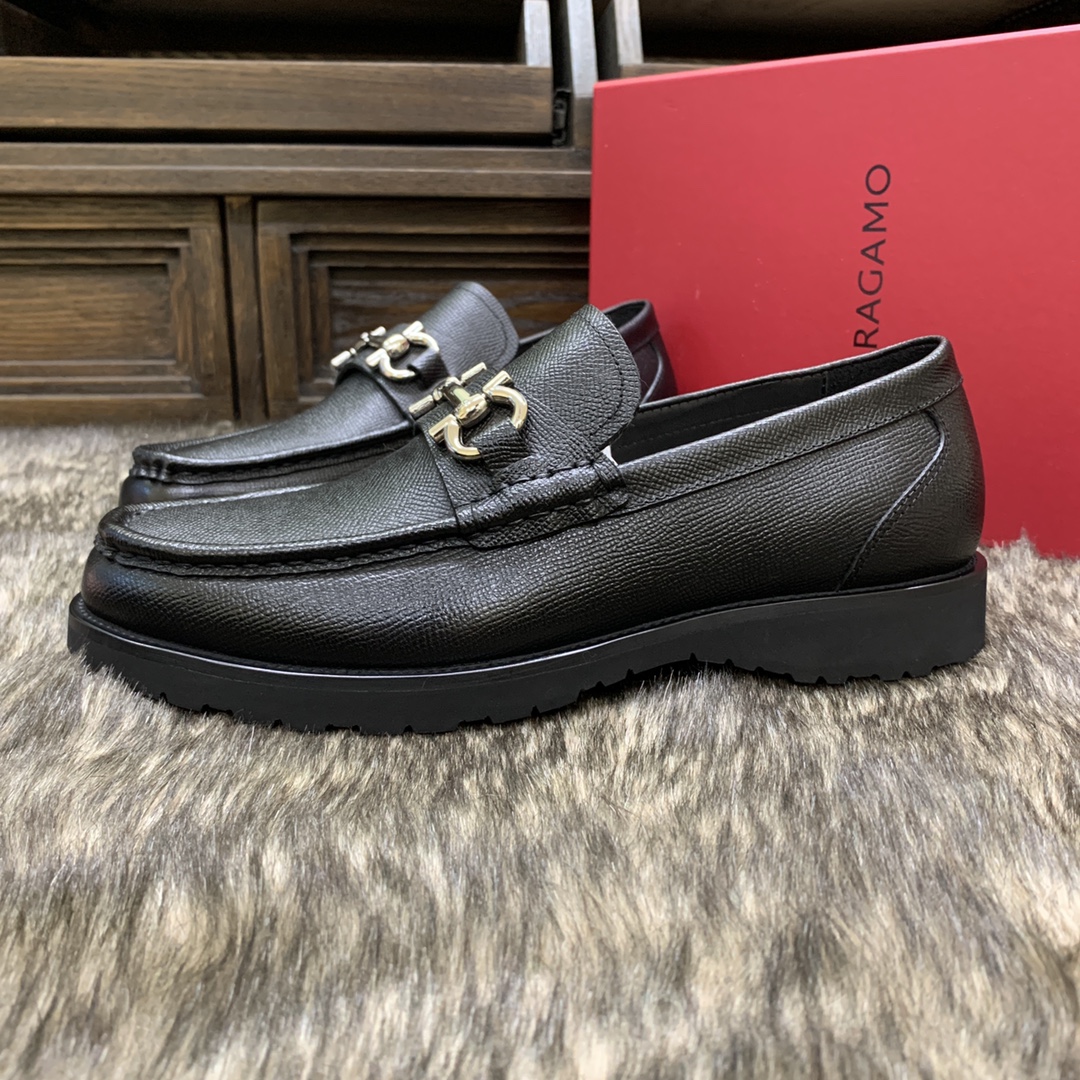 Ferragamo Men's Black Leather Loafers with Silver Buckle Detail - Size 39-44 5 i1686408664 7315 3