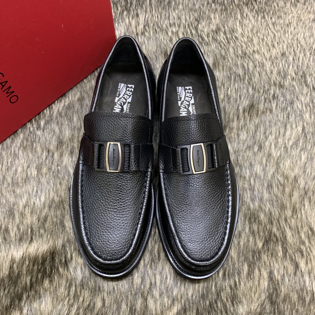 Salvatore Ferragamo Men's Black Leather Loafers with Buckle Detail 1 Salvatore Ferragamo Men's Black Leather Loafers with Buckle Detail