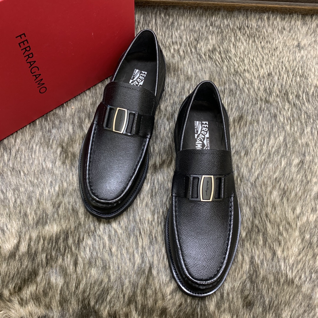 Ferragamo Men's Black Leather Loafers with Buckle Detail, Sizes 39-44 3 i1686410137 3121 1