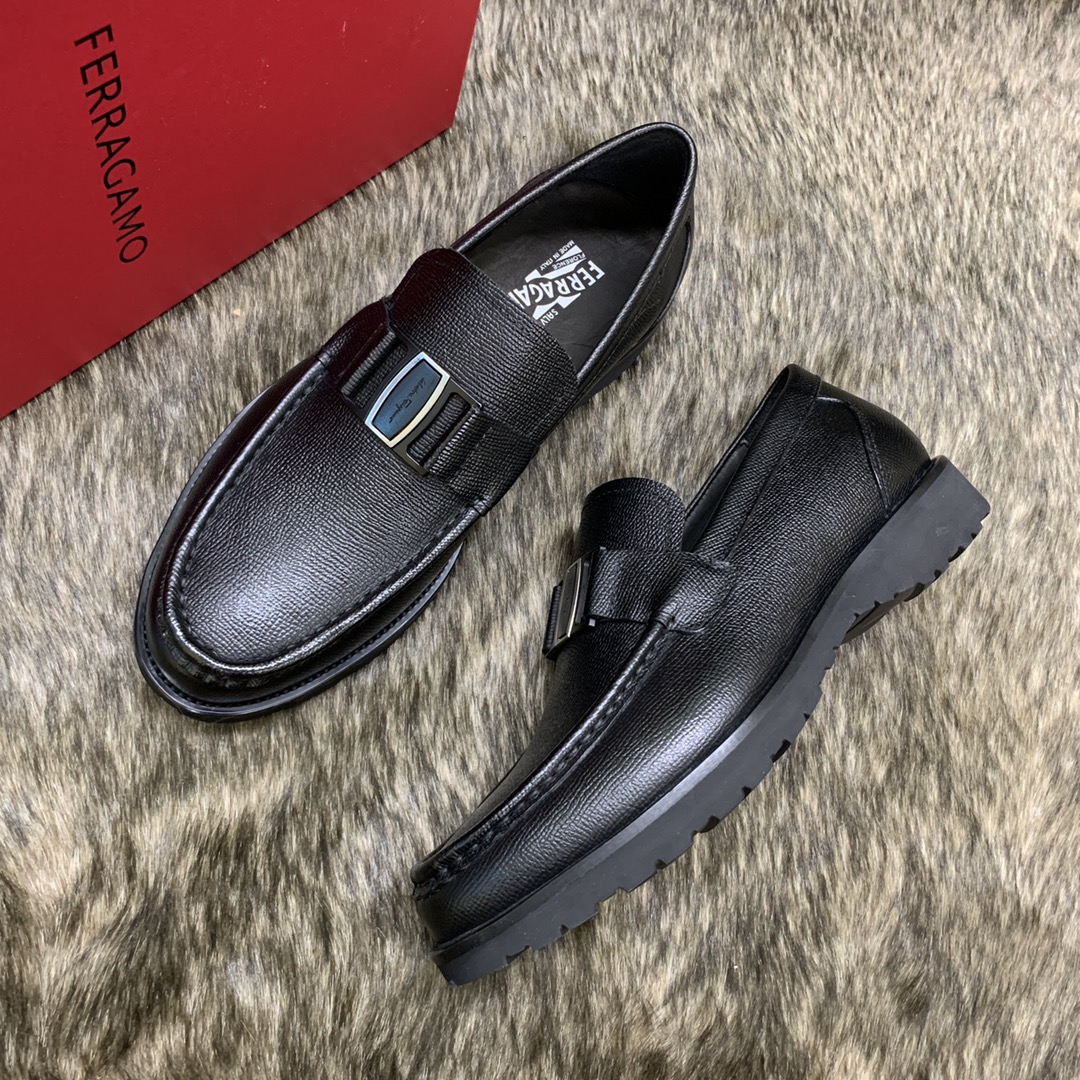 Ferragamo Men's Black Leather Loafers with Buckle Detail, Sizes 39-44 7 i1686410137 372 5