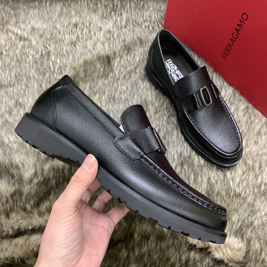 Ferragamo Men's Black Leather Loafers with Buckle Detail, Sizes 39-44 6 i1686410137 9086 4