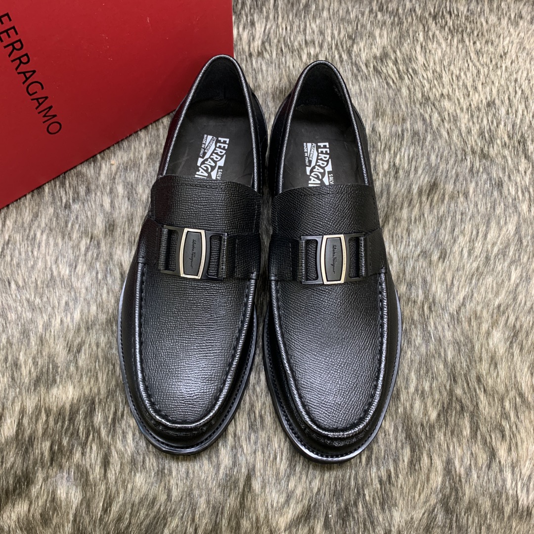 Ferragamo Men's Black Leather Loafers with Buckle Detail, Sizes 39-44 2 i1686410137 9997 0