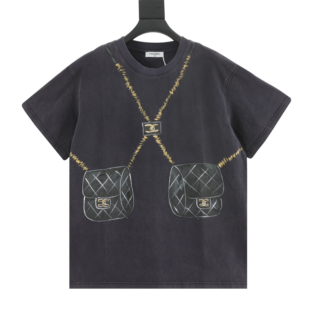 Camiseta de manga corta CHANEL con bolso dibujado a mano, edición limitada de moda, la última camiseta de verano con di…