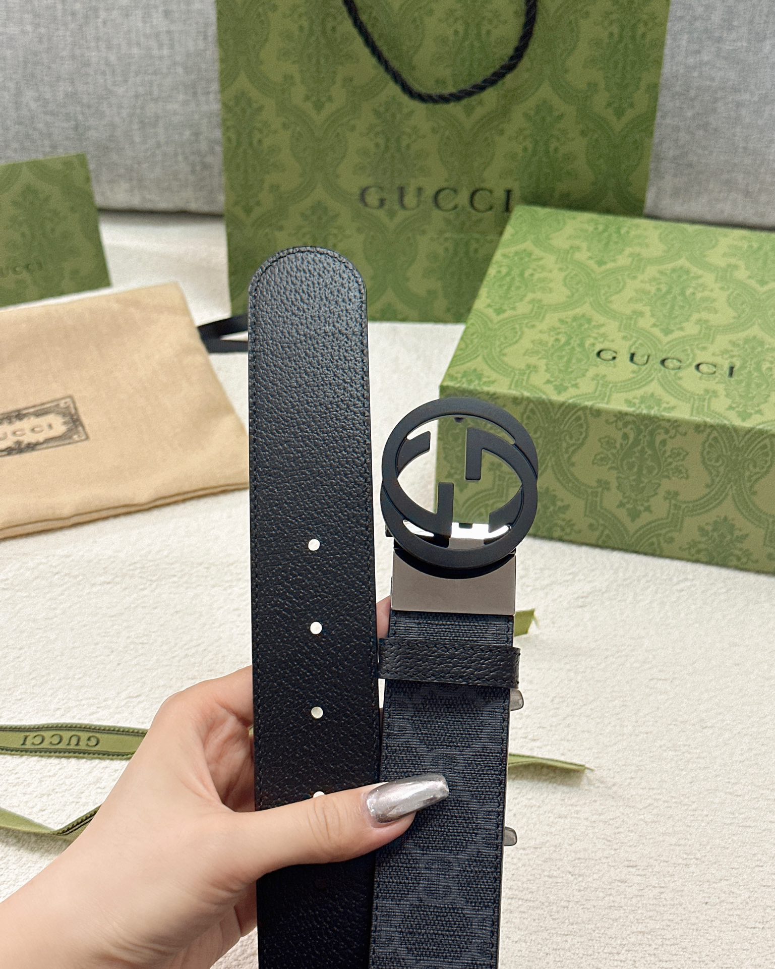 Gucci皮带3.7印花进口防水面料