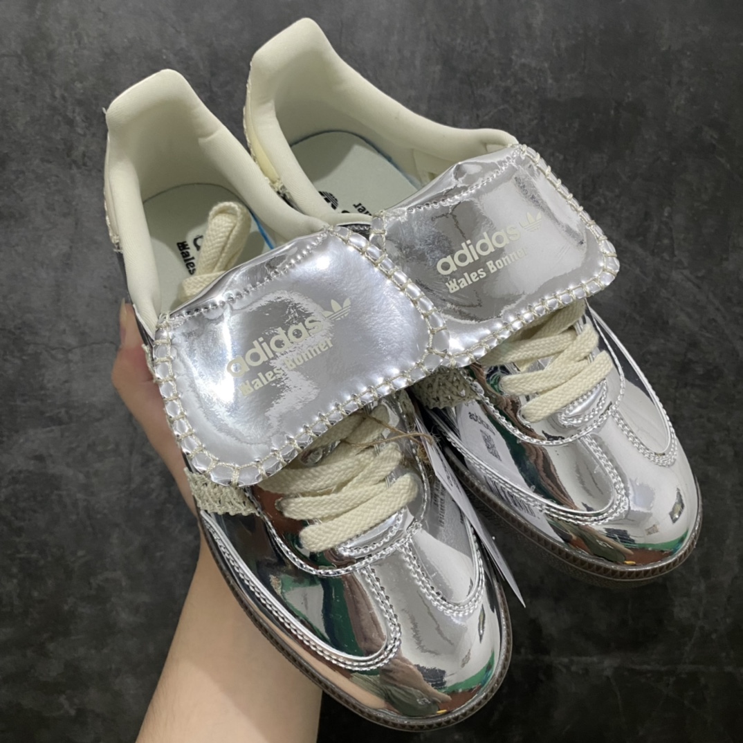 ¡¾¡¿Wales Bonner x Adidas Originals Samba Classic ”Silver Metallic” Samba Dancing Shoes ”Mirror Silver Beige Caramel Bottom” IG8181