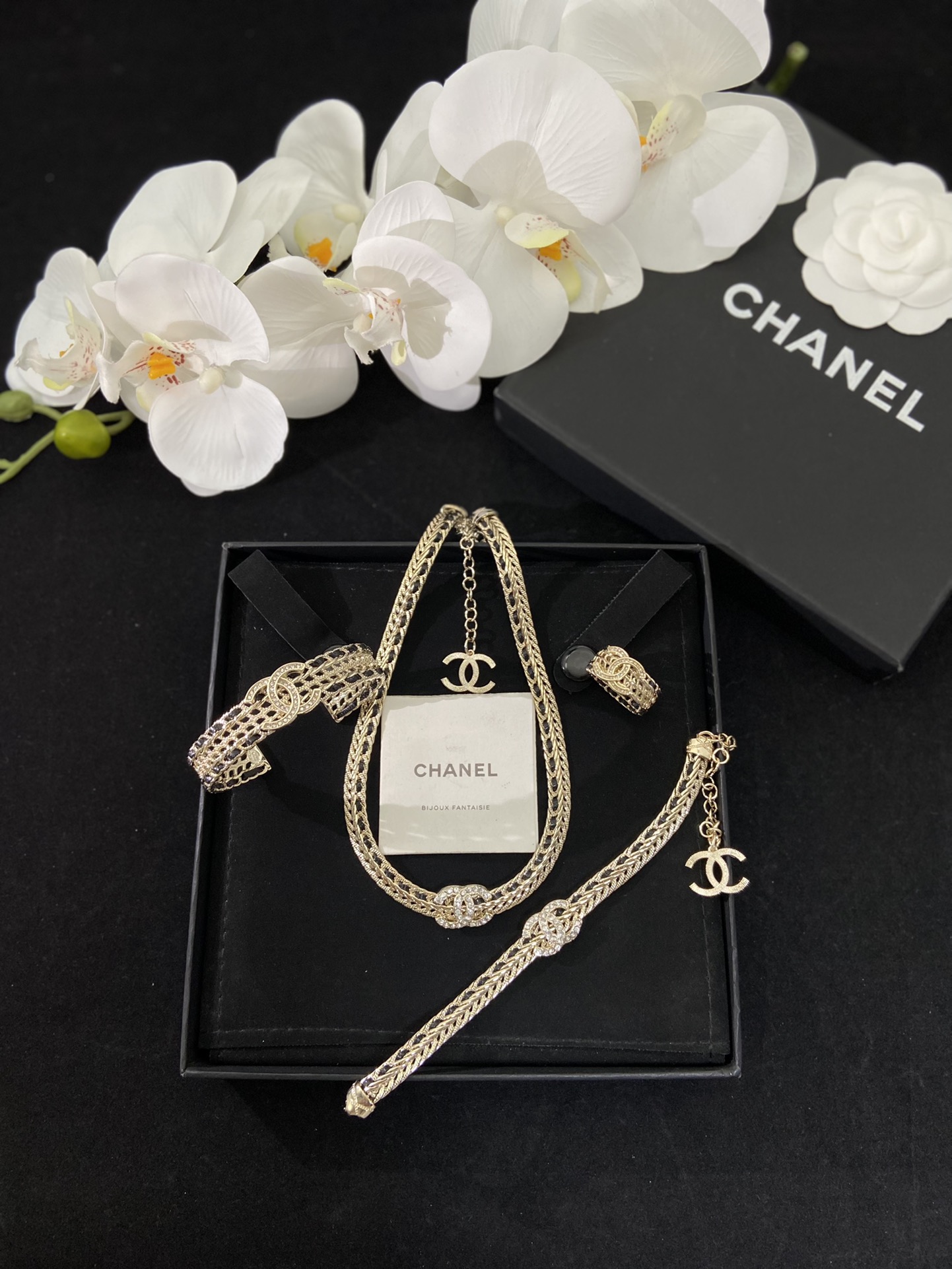 Chanel Joyas Pulsera Collar Anillo Negro