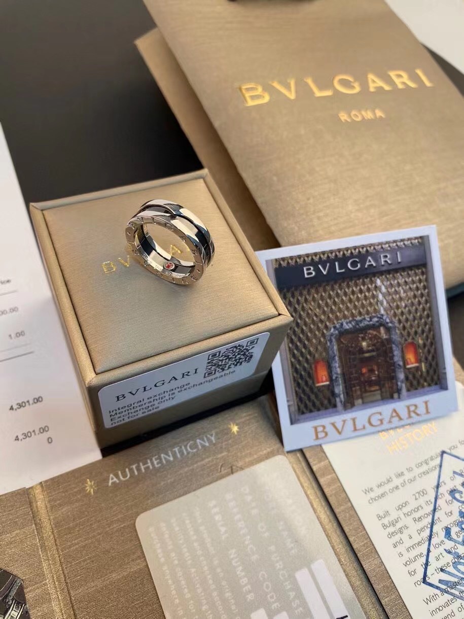 BVLGARI ブルガリ ワイドリング ダブルリングスパイラル スタッズパヴェダイヤモンド 925シルバー厚金メッキ 輸入セラミック-最高品質