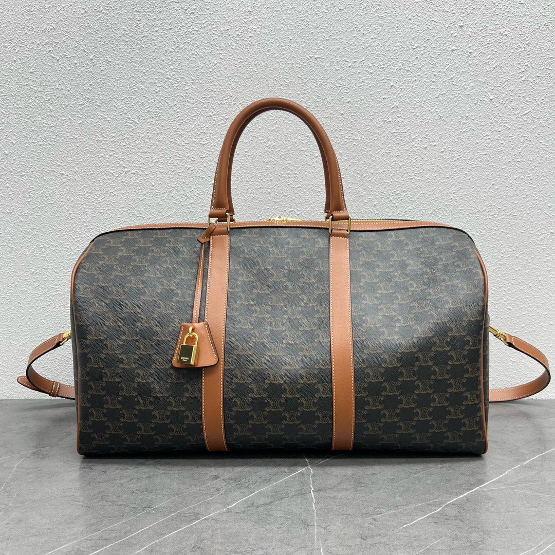 NO:183189,Genuine grade original leather version, new product launch, CE new travel bag~ Arc de Triomphe old flower cowhide leather large travel bag, this travel bag different from other brands, CE has a more retro capacity and a larger decorative gold lock, better looking!  Whether it is traveling or fitness, it is low-key and full of texture. The style is matched with Kuaixing windbreaker and casual clothes and is versatile and fashionable. The capacity is super large and it is essential for travel. Model number 190672 Color material/Tall brown Size 50x28x24.5 8, Celine, cowhide19860909正品级 原厂皮版本 新品上线 CE新出款旅行袋～凯旋门老花牛皮革大号旅行袋,这款区别于其他品牌的旅行袋,CE的更加复古容量也更大,装饰性金锁更好看！无论是出门旅行还是健身运动都是低调又质感满满 风格搭配阔行风衣和休闲衣百搭又时尚 容量超大容量,旅行必备 款号190672 颜色料/黄褐棕 尺寸50x28x24.5 8,赛琳,celine,cowhide,Bag