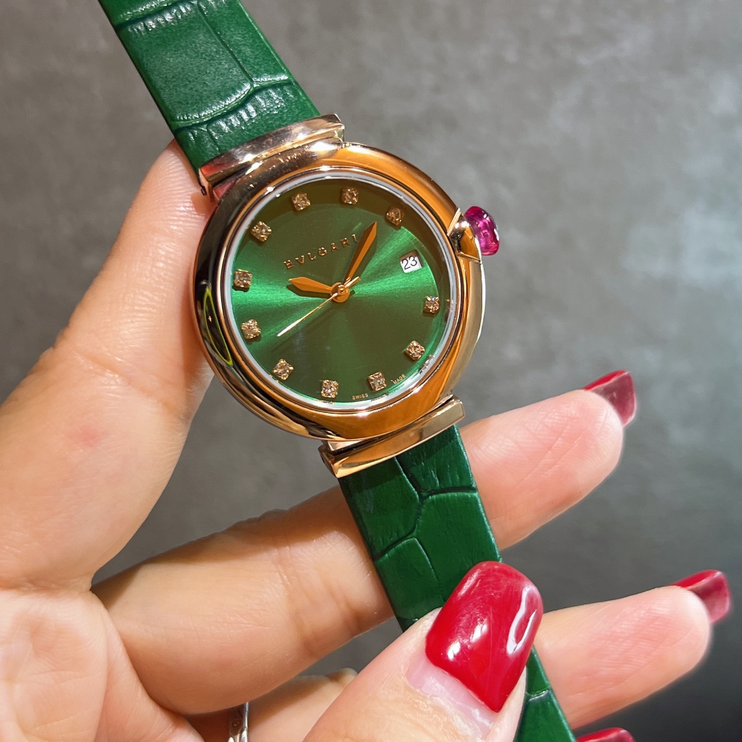 Bvlgari Lvcea rose gold case, colored dial, leather strap 33mm Women's Quartz