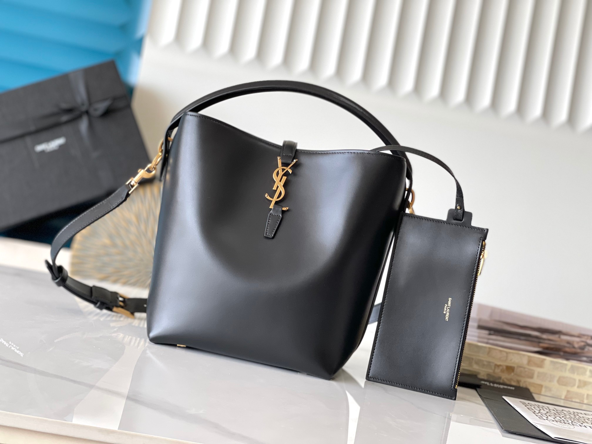Yves Saint Laurent 7 Star
 Bucket Bags Black Gold Hardware Calfskin Cowhide Sheepskin Summer Collection