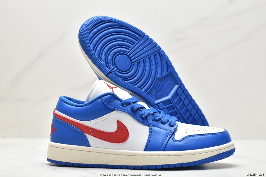 篮球鞋, 乔丹, Jordan Air Jordan 1“Sport Blue”, Jordan, Air Jordan 1, Air Jordan, 553558-066, 553558 - 乔丹 Jordan Air Jordan 1"Sport Blue” 减震防滑耐磨 低帮 复古篮球鞋 女款 蓝白 553558-066